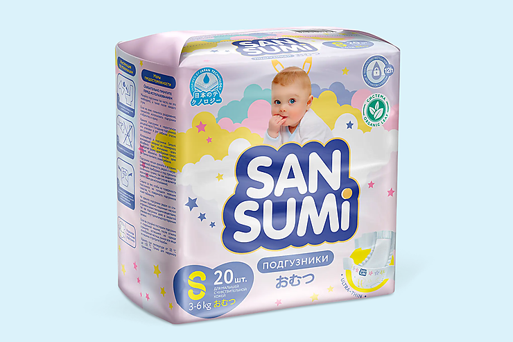 Подгузники «Sansumi» размер S (3-6 кг), 20шт Подгузники «Sansumi» размер S (3-6 кг), 20шт