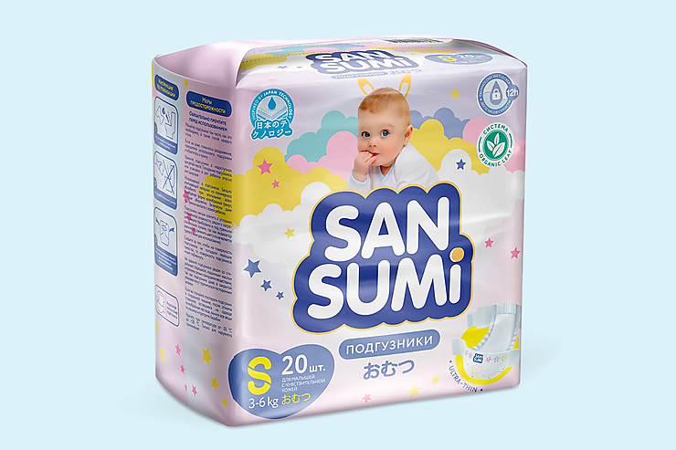 Подгузники «Sansumi» размер S (3-6 кг), 20шт