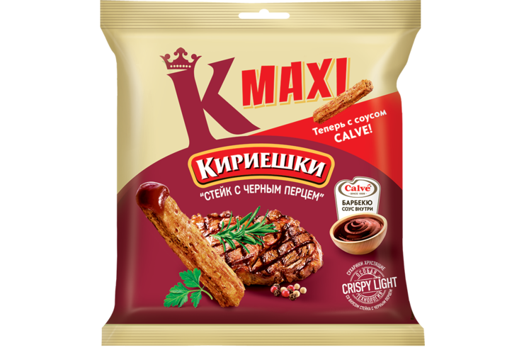 Сухарики «Кириешки Maxi» со вкусом стейка с черным перцем и соусом барбекю «Calve», 50 г