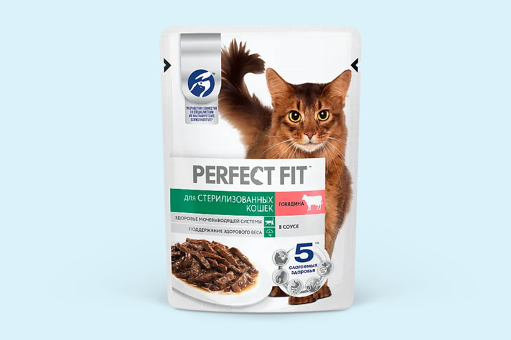 Влажный корм для стерилизованных кошек «Perfect Fit» говядина в соусе, 75 г