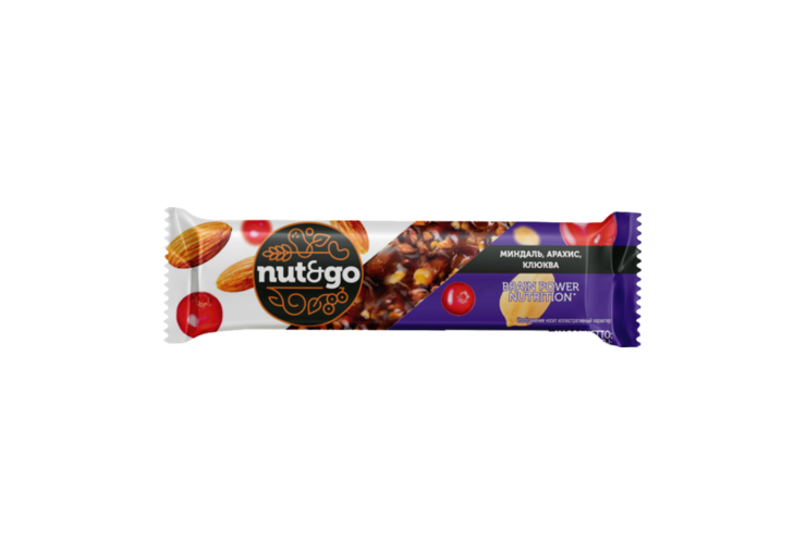 Батончик «Nut N Go» Миндаль, арахис, клюква, 50 г