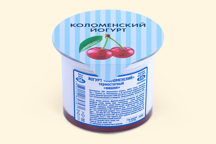 Йогурт 3% «Коломенский» термостатный, вишня, 130 г
