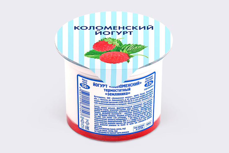 Йогурт 3% «Коломенский» термостатный, земляника, 130 г