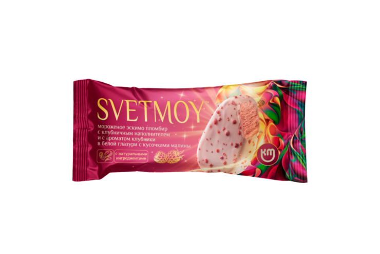 Эскимо «Svetmoy» пломбир с клубничным наполнителем в белой глазури с ...