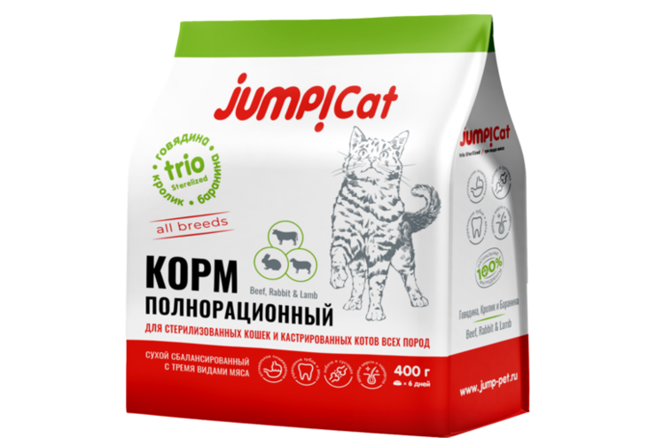Корм для кошек «Jump» Trio Sterilized, 400 г