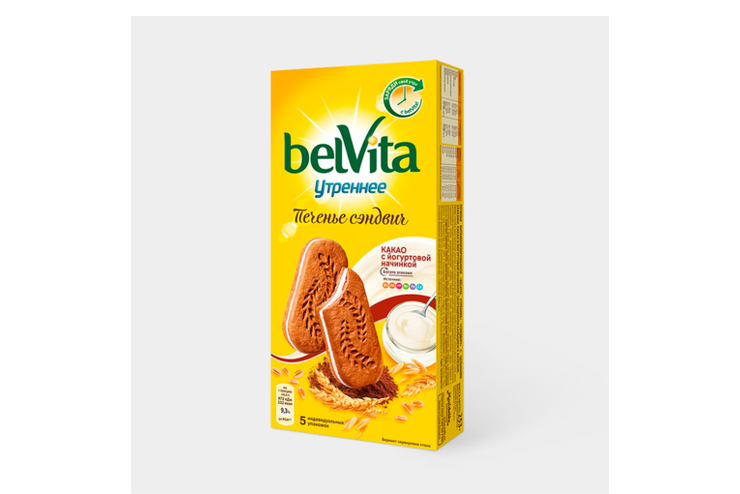 Печенье «Belvita Утреннее» со злаками, какао и йогуртовой начинкой, 253 ...