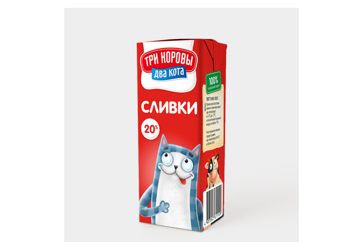 Сливки 20% «Три коровы Два кота», 200 мл – купить по приятной цене с ...