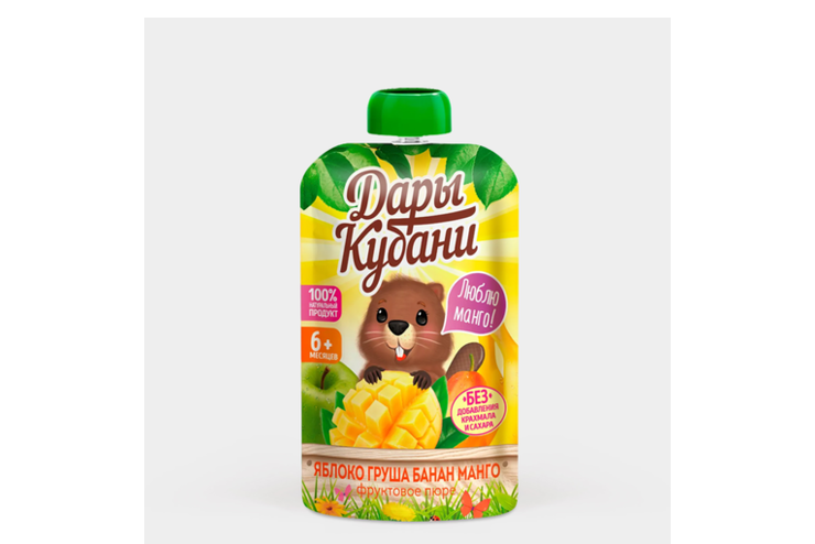 Пюре «Дары Кубани» Яблоко-Груша-Банан-Манго, 90 г – купить по приятной ...