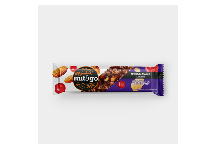 Батончик «Nut&Go» с миндалем, арахисом и клюквой, 50 г – купить по ...