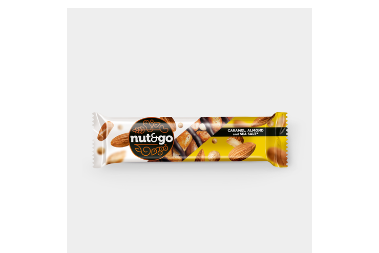 Батончик «Nut&Go» с миндалем, карамелью, нугой и орехами, 34 г – купить ...
