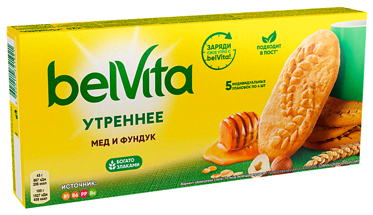 Печенье «BelVita» «Утреннее», мёд-фундук, 225 г – купить по приятной ...