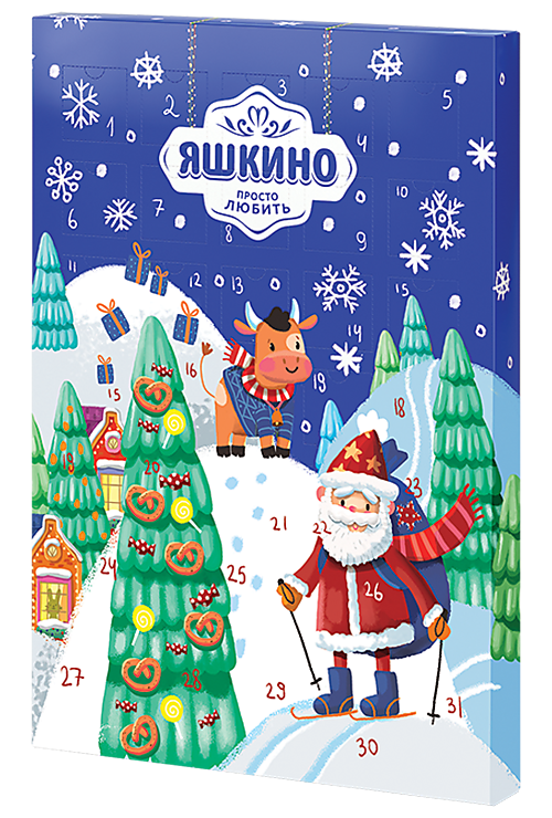 Новогодний подарок «Яшкино» «Адвент-календарь» синий, 488 г – купить по  приятной цене с доставкой на дом в интернет-магазине Ярче Плюс