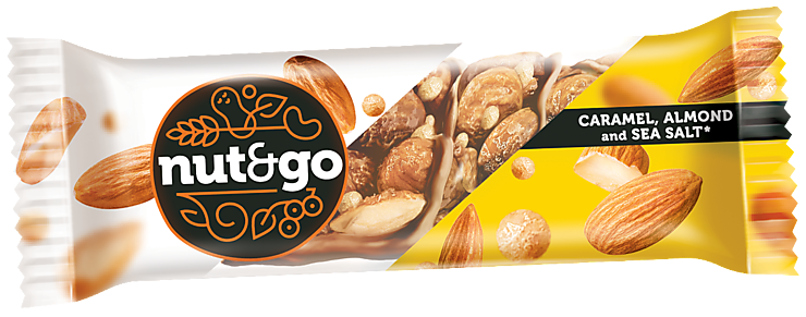 Миндальный батончик «Nut N Go» с карамелью, нугой и орехами, 34 г ...