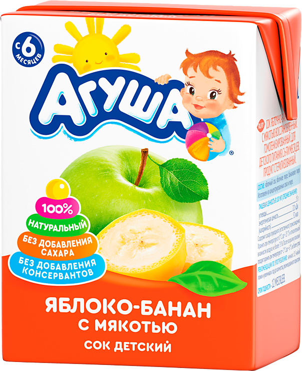 Сок «Агуша» Яблоко-банан, 200 мл – купить по приятной цене с доставкой ...