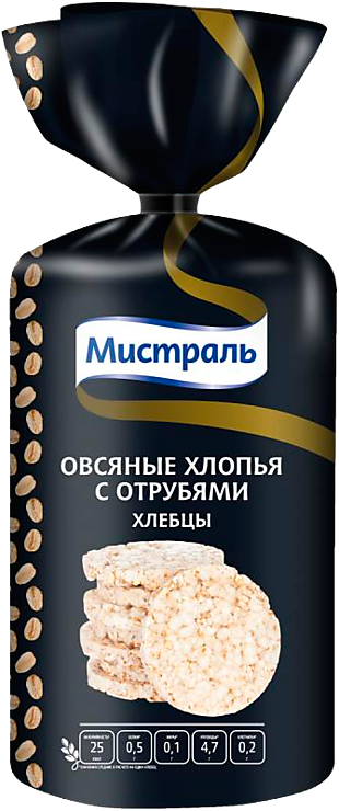Хлебцы «Мистраль» рисовые с отрубями и овсяными хлопьями, 100 г ...
