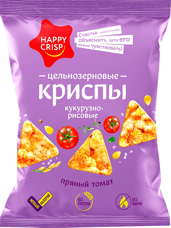 Чипсы цельнозерновые «HAPPY CRISP» кукурузно-рисовые «Пряный томат», 50 ...