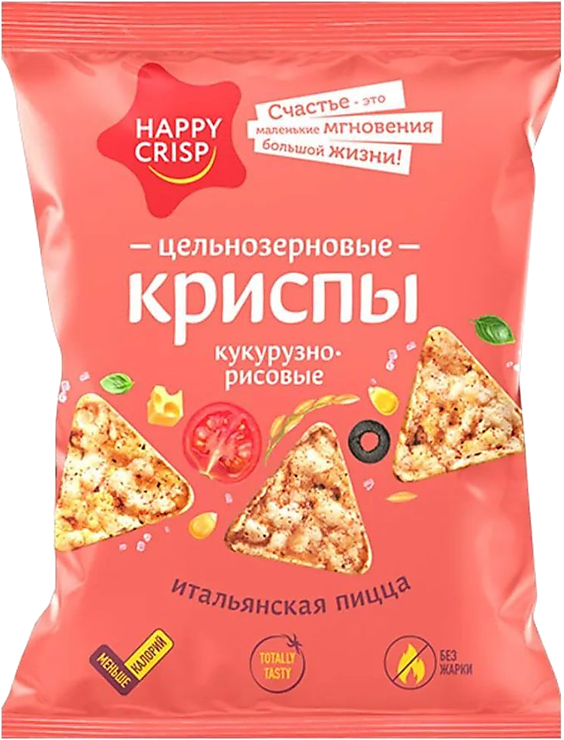 Чипсы цельнозерновые «HAPPY CRISP» кукурузно-рисовые «Итальянская пицца ...