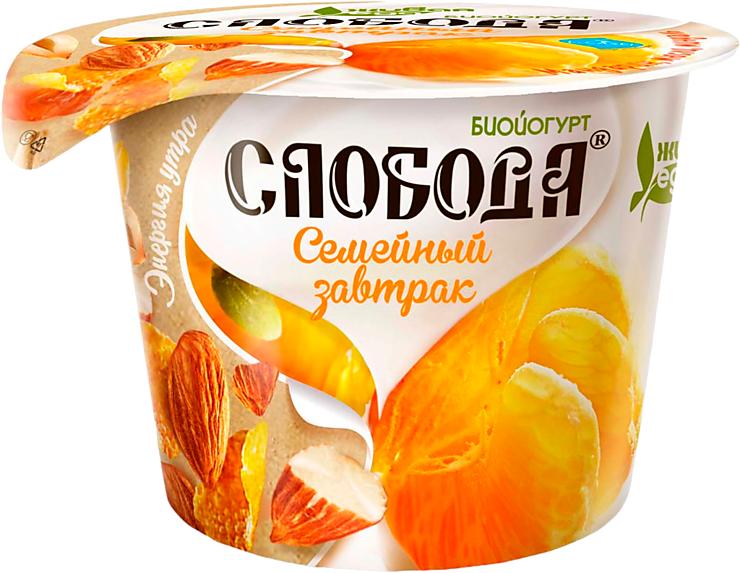 Биойогурт 5% «Слобода.Семейный завтрак» мюсли с яблоком, мандарином и ...