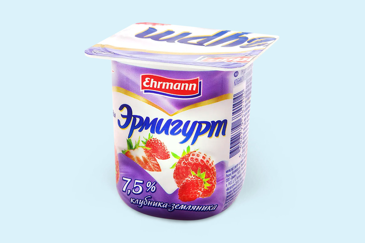 Йогуртный продукт 7.5% «Ehrmann» Эрмигурт Клубника-земляника, 100 г ...