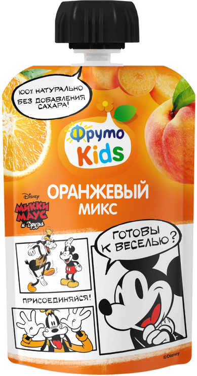 Пюре «ФрутоKids» «Оранжевый микс» яблоко, персик, апельсин, морковь, 90 ...