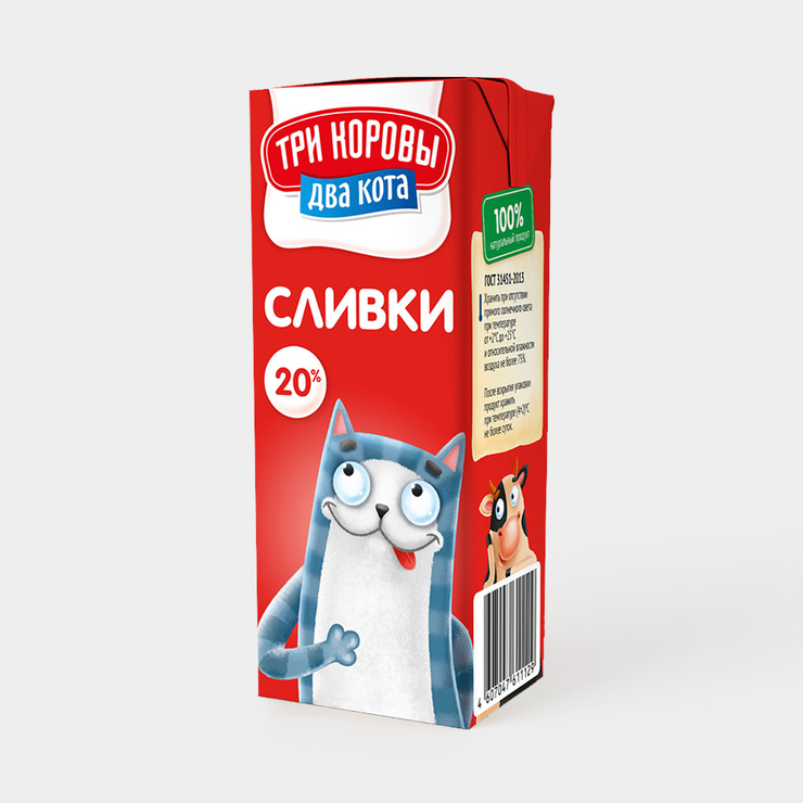 Сливки 20% «Три коровы Два кота», 200 мл – купить по приятной цене с ...