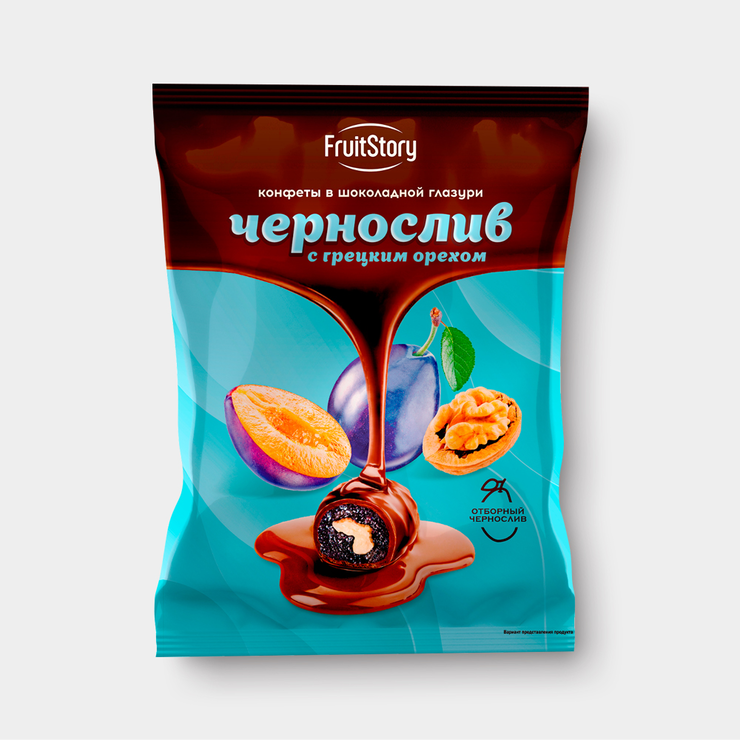 Конфеты «Fruitstory» Чернослив с грецким орехом в шоколадной глазури ...