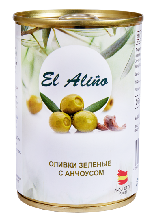 Оливки «EL alino» крупные с анчоусами, 290 мл