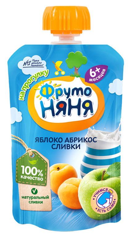 Пюре «ФрутоНяня» Яблоко, абрикос, сливки, 90 г