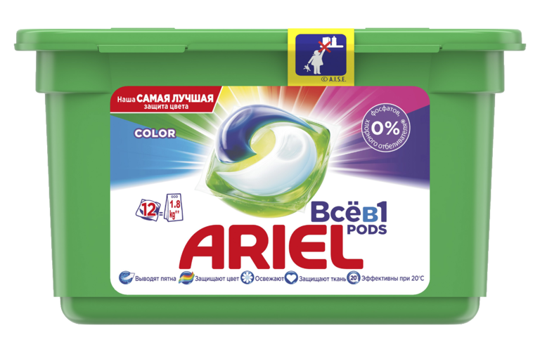 Гель для стирки «Ariel» Color в растворимых капсулах, 12шт, 324 г