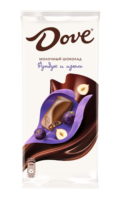 Молочный шоколад «Dove» фундук-изюм, 90 г