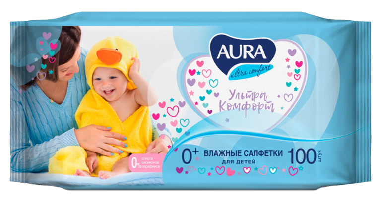 Влажные салфетки «Aura» для детей, 100 шт