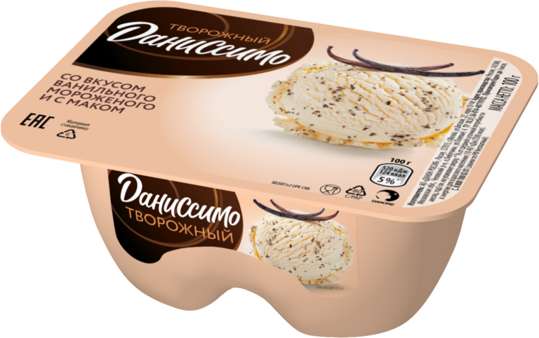 Продукт творожный 5.6% «Даниссимо» со вкусом ванильного мороженого с маком, 100 г
