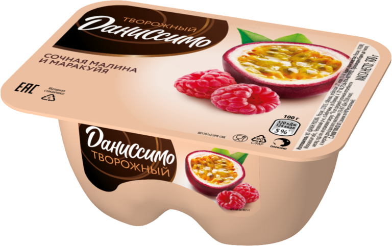 Продукт творожный 5.6% «Даниссимо» со вкусом сочной малины и маракуйи, 100 г