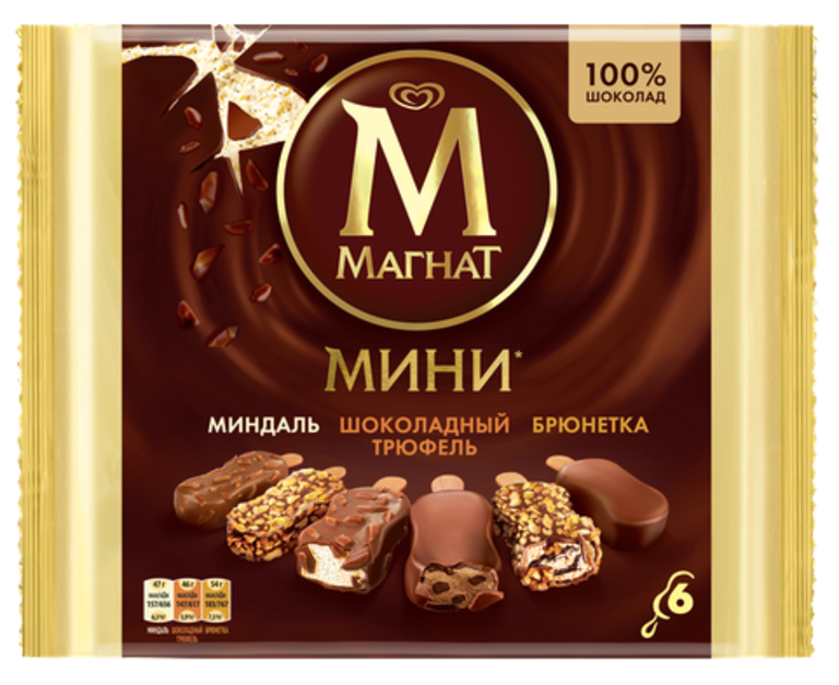 Мороженое «Магнат» мини «Миндаль» (2шт), «Брюнетка» (2шт) и «Шоколадный трюфель»(2шт), 294 г