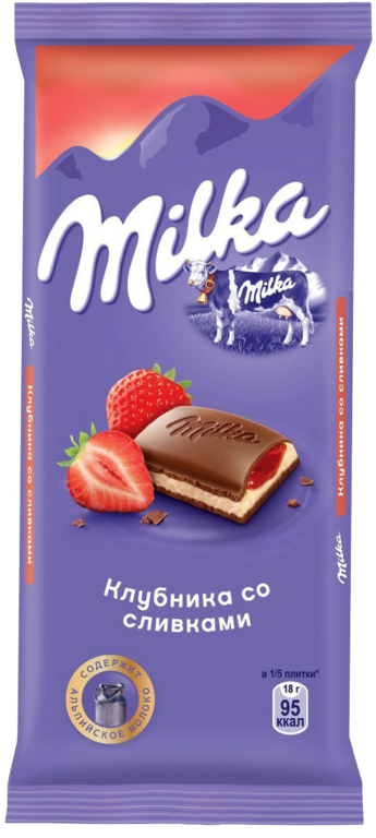 Шоколад молочный «Milka» Клубника-сливки, 85 г