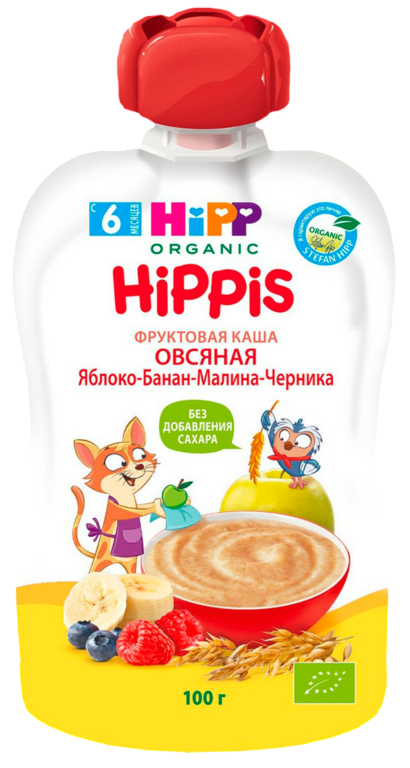 Фруктовая каша «HIPP» с овсянкой, яблоко-банан-малина-черника, 100 г