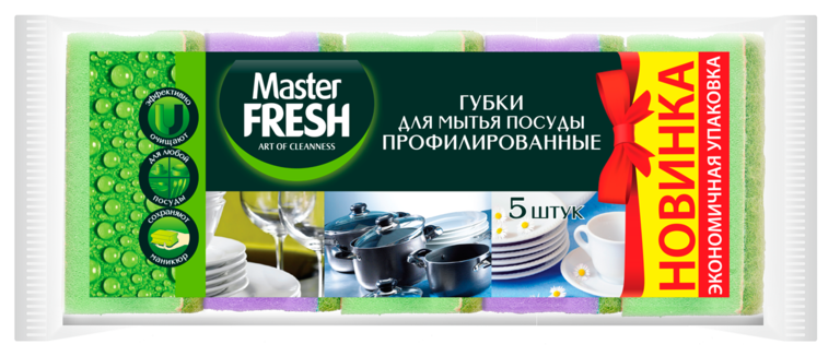 Губки для мытья посуды «Master Fresh» профилированные, 5шт