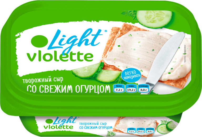 Сыр творожный «Violette light» со свежим огурцом, 160 г