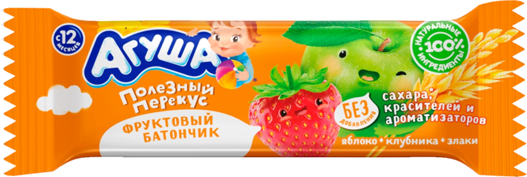Батончик фруктовый «Агуша» Яблоко-Клубника-Злаки, 15 г