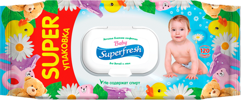 Влажные салфетки «Superfresh» для детей и мам, 120шт