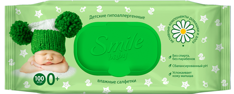 Влажные салфетки «SMILE» для детей, фитолиния, 100шт