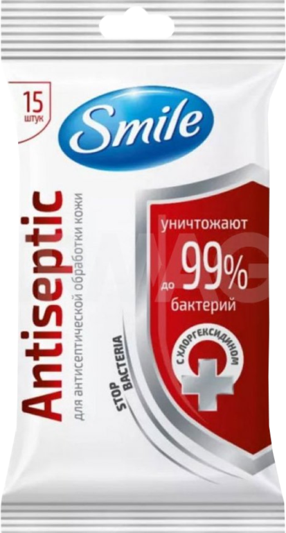 Влажные салфетки «SMILE» Antiseptic с хлоргексидином, 15шт
