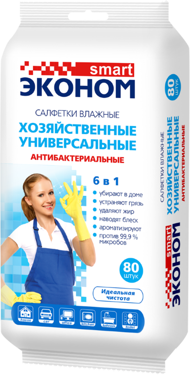Влажные салфетки «Эконом smart» хозяйственные, антибактериальные, 80 шт