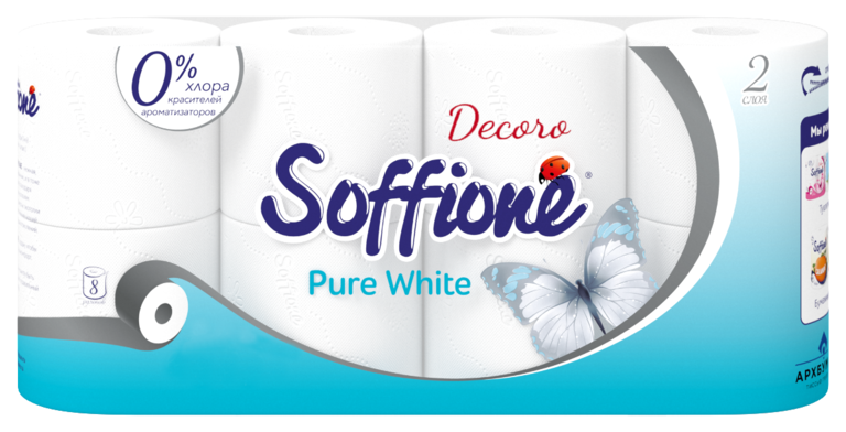 Туалетная бумага двухслойная «Soffione» Pure White, 8 рулонов