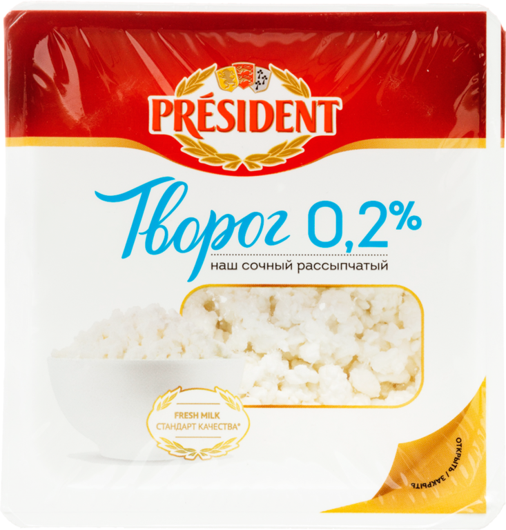 Творог 0.2% «PRESIDENT», 200 г