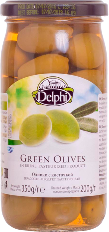 Оливки «Delphi» в рассоле, с косточками, 350 г