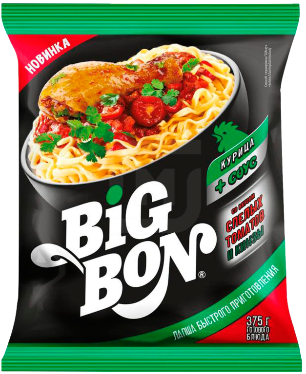 Лапша «BigBon» с курицей, томатным соусом и кинзой, 75 г