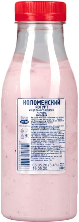 Йогурт питьевой 4.5% «Коломенский» Черника, 350 г