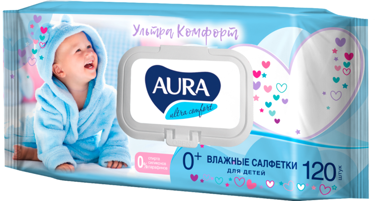 Влажные салфетки «Aura Ultra comfort» с экстрактом алоэ и витамином Е, 120 шт