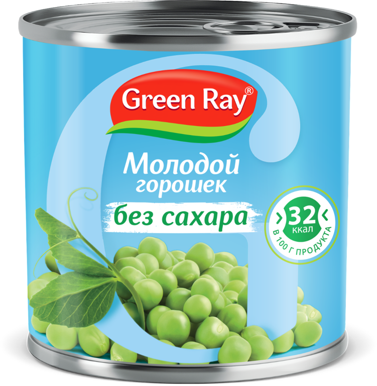 Горошек зеленый «Green ray» молодой без сахара, 425 мл